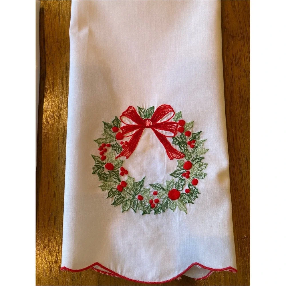 Christmas Holiday Themed Embroidered Cotton Tea Hand Towels Set of‎ 7 Variety